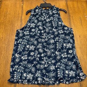 LOFT Medium Navy, Blush and White Floral Sleeveless Blouse